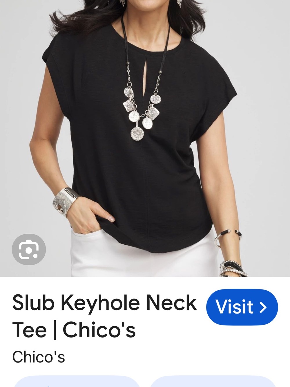Chico's Black Short-Sleeve Slub Keyhole Neck Tee